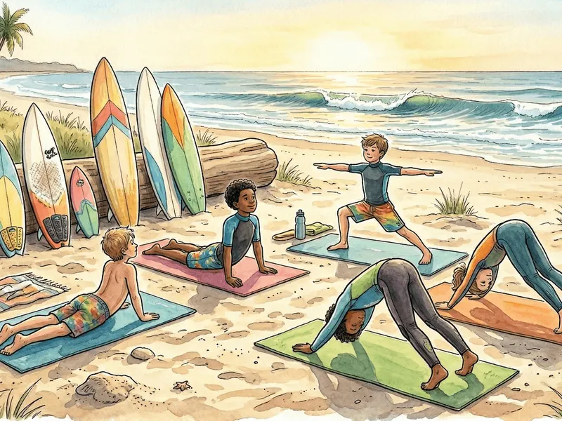 Kids practicing yoga in Portugal on the Beach